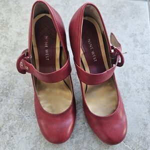 Nine West Women's Red Leather Mary Jane Shoes